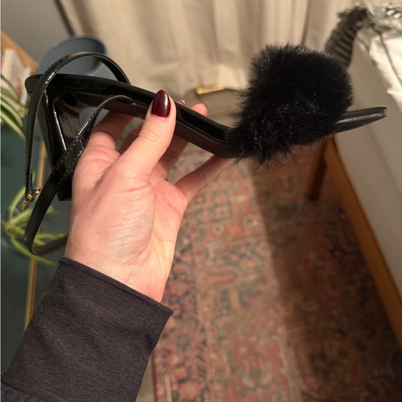 NWB - Lulus Kerstin Black Faux Fur Ankle Strap High Heel Sandals - Size 9 - Picture 7 of 9